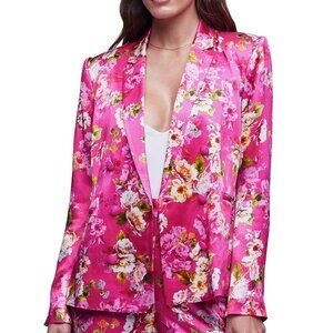 $695 Sz 4 L'AGENCE Colin Floral Double-Breasted Satin Cabaret Pink Blazer